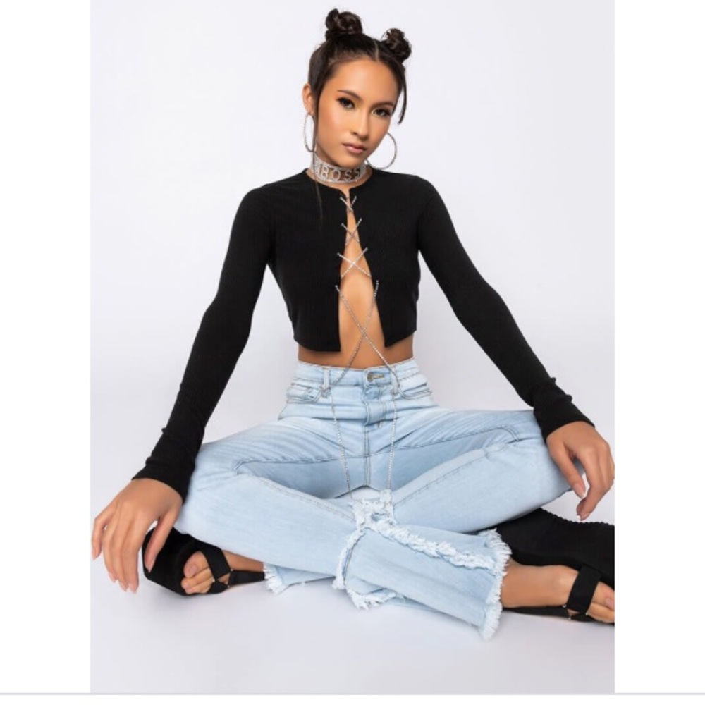 Brand new with tag Akira Sayana Rhinestone lace up top with crystals